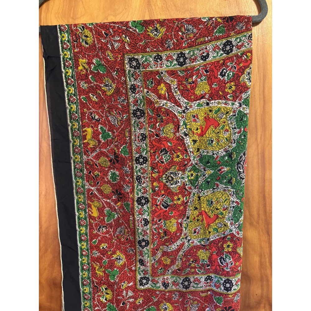 Vintage Red Green Yellow Boho Floral Lion jaguar Square Scarf 30" - Picture 7 of 11
